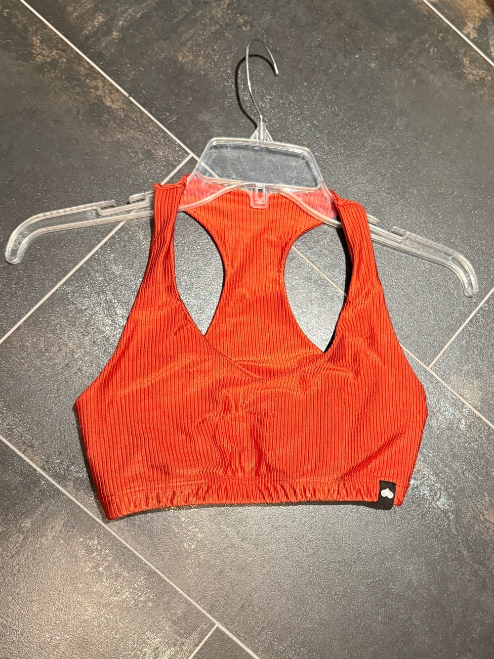 Booty by Brabants Coral Red Ribbed Racerback Sports Bra